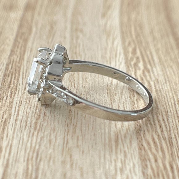 VIntage Radiant Floral White Sapphire Halo Ring - 925 Sterling Silver - Picture 2 of 5